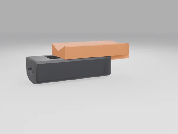 Render showing the TPU pad sliding out of the dovetail slot of the finger body