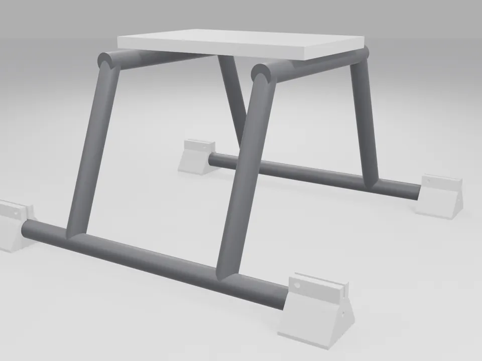 Four white landing-pad feet on the ends of two dark skid tubes under a plain generic landing-gear frame