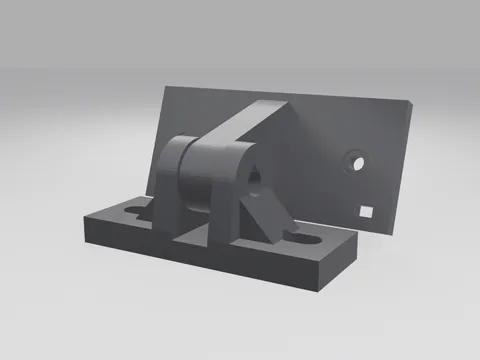 Black 3D printed tilt mount: a slotted base with two pivot lugs and gussets, holding a flat camera bracket plate on an M5 pivot