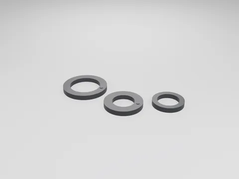 Three black 3D printed round jar lids of different sizes, each with a central net-cup opening, one with a small plugged port
