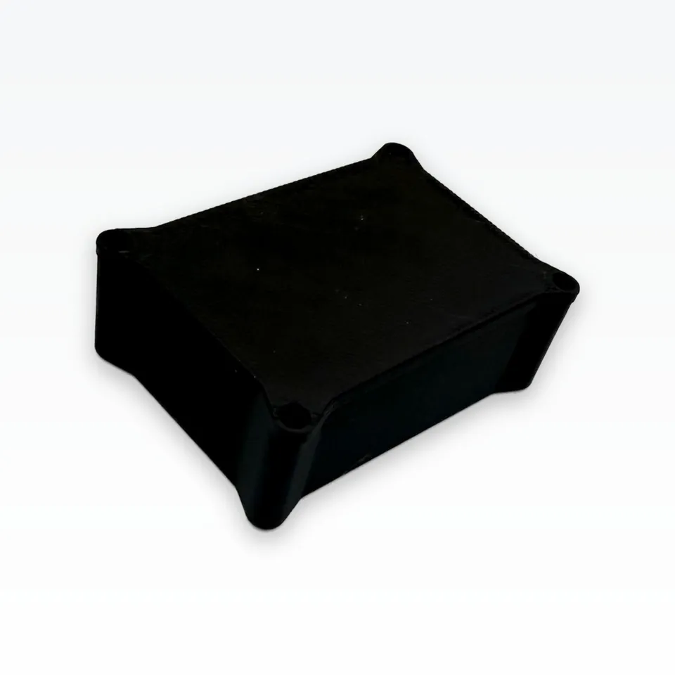 Black 3D-printed sealed sensor enclosure with a lid, printed by Formada3D