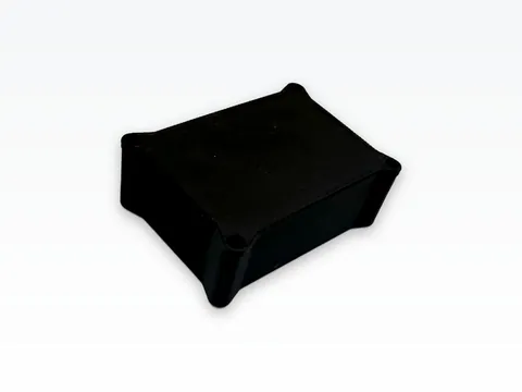Black 3D printed sealed sensor enclosure, size M, closed with its lid on, seen at an angle