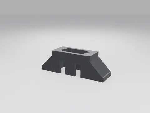 Black 3D printed micro servo bracket: a small tower with a rectangular window in its top plate and two angled feet with slots